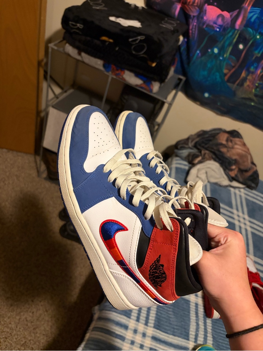 Men's High-Top Colorblock Sneakers in White, Blue & Red - Unbranded